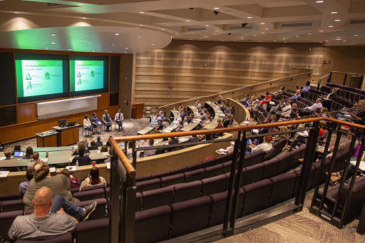 An auditorium filled with bright minds whose intentions are pure.